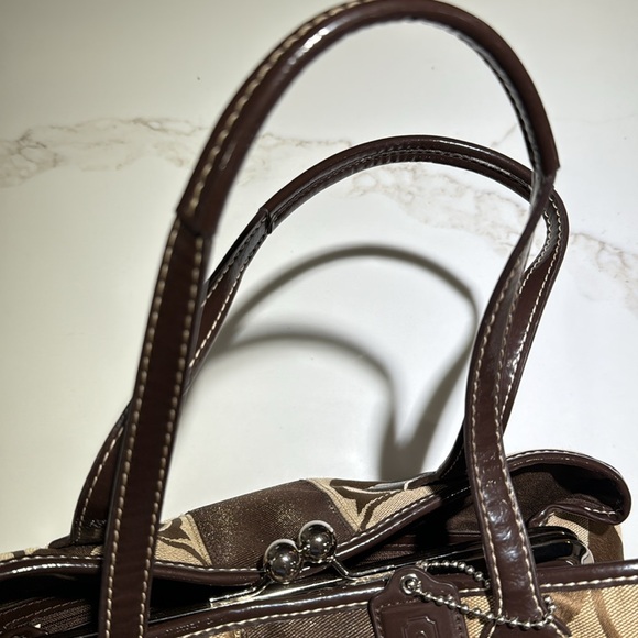 NWOT COACH F17424 Signature Bag, Vintage Tan/Brown Canvas Metallic Trim - Picture 5 of 16